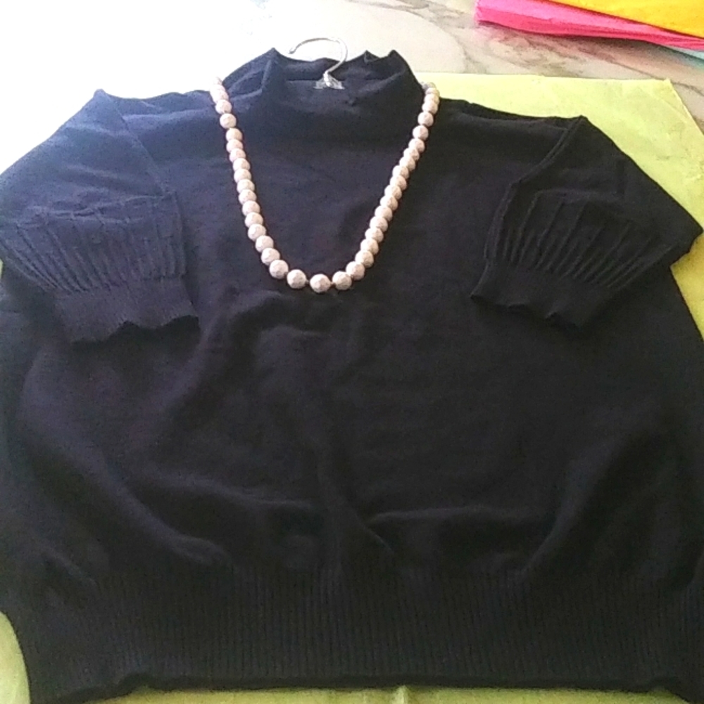 LA VIA 18 MOCK NECK SWEATER, RIBBED SLEEVE,MADE ITALY, COLOR-BLACK, SIZE…